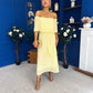 Aileen Pleated Bardot Midi Dress Yellow