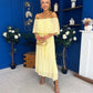 Aileen Pleated Bardot Midi Dress Yellow