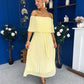 Aileen Pleated Bardot Midi Dress Yellow
