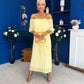 Aileen Pleated Bardot Midi Dress Yellow