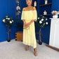 Aileen Pleated Bardot Midi Dress Yellow