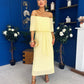 Aileen Pleated Bardot Midi Dress Yellow