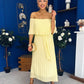 Aileen Pleated Bardot Midi Dress Yellow