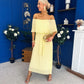 Aileen Pleated Bardot Midi Dress Yellow