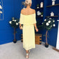 Aileen Pleated Bardot Midi Dress Yellow