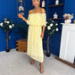Aileen Pleated Bardot Midi Dress Yellow