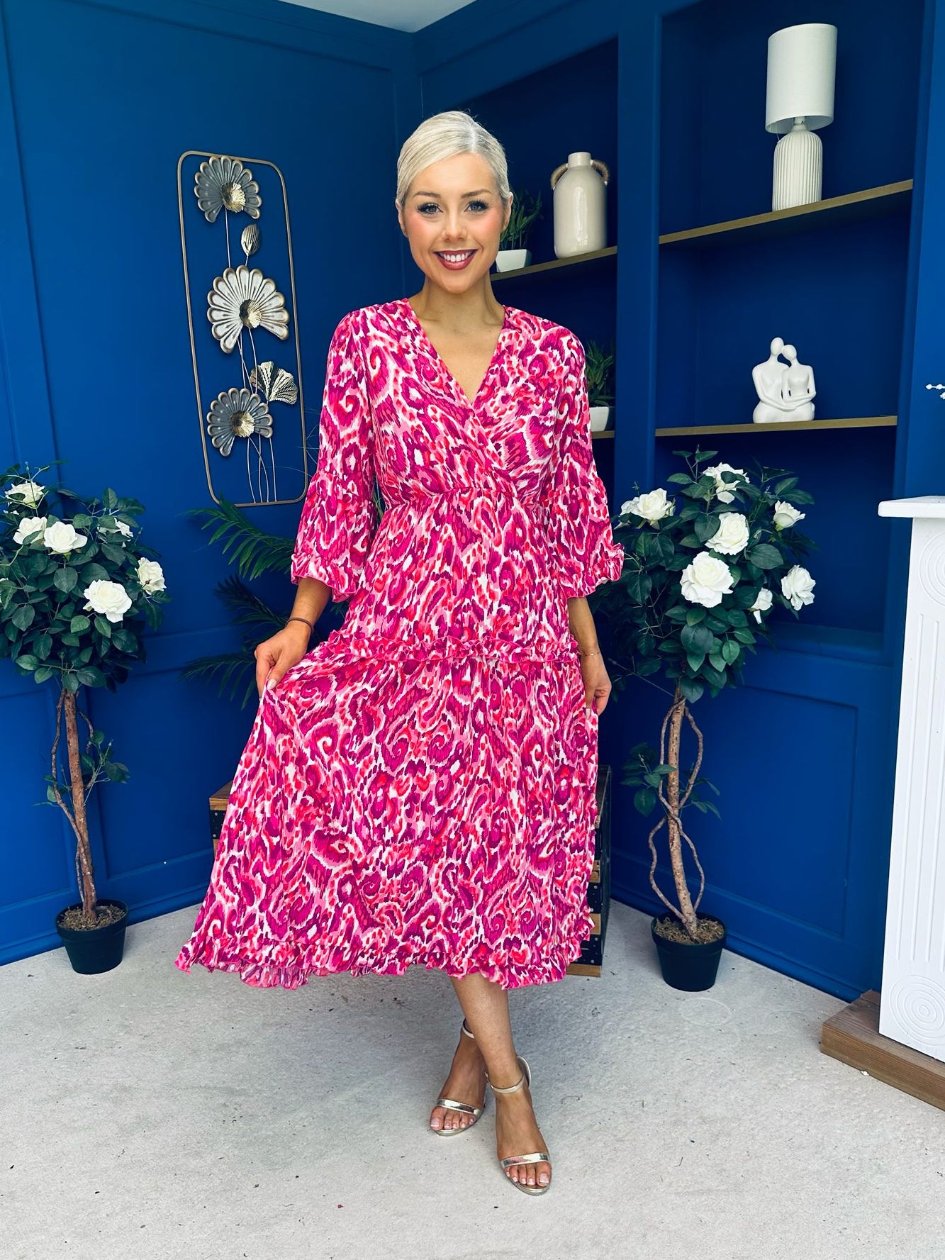 Lorisa Midi Dress Geo Fuchsia