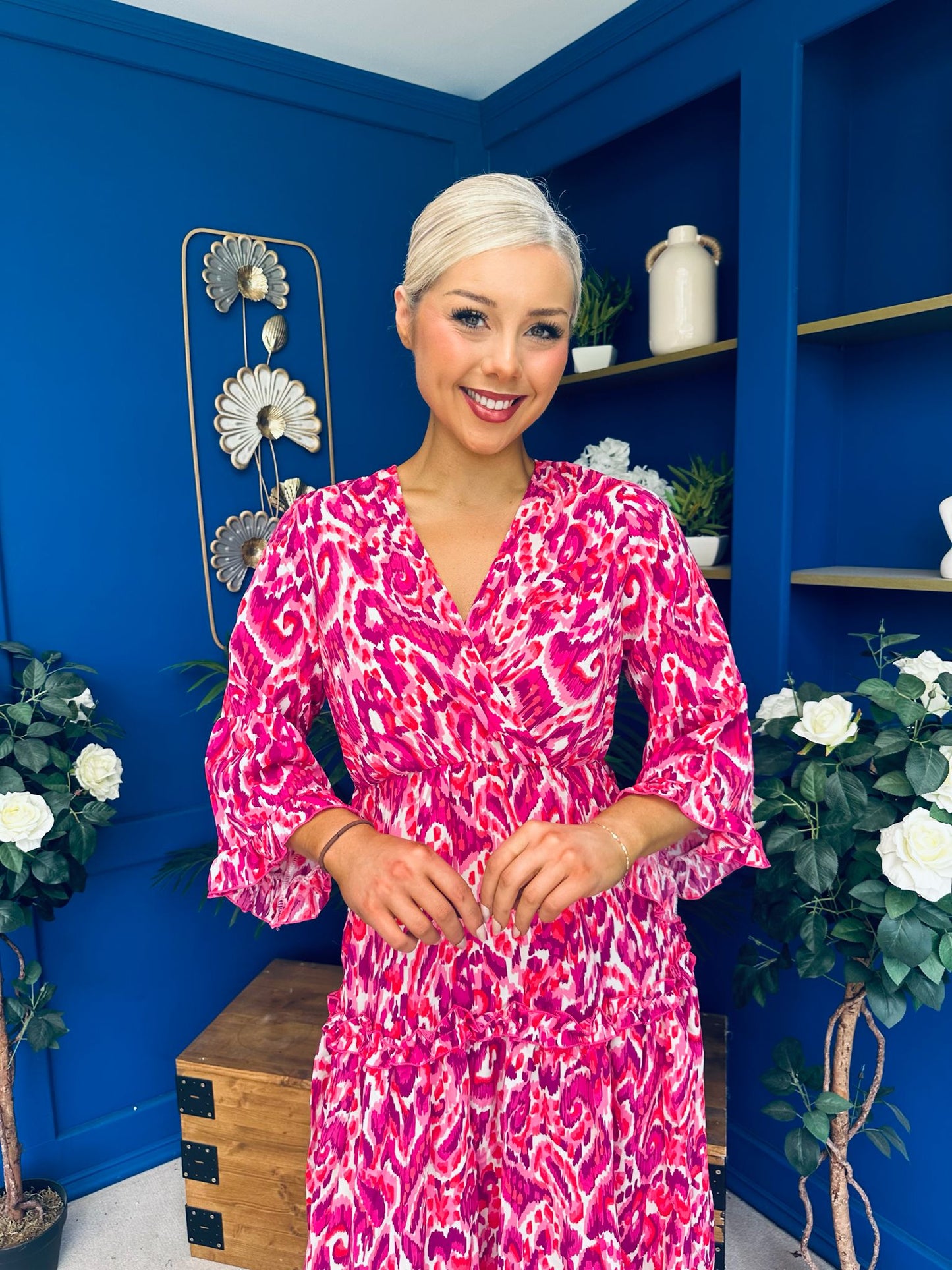 Lorisa Midi Dress Geo Fuchsia