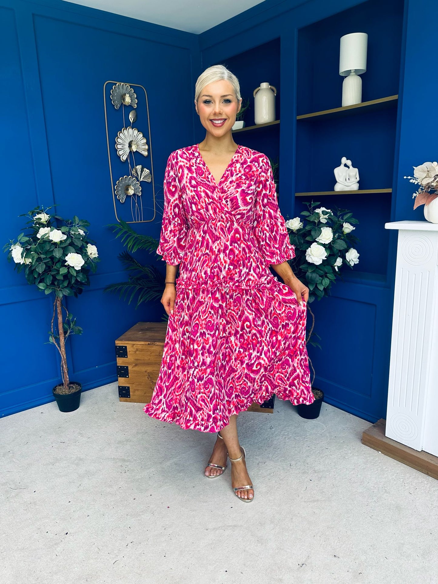 Lorisa Midi Dress Geo Fuchsia
