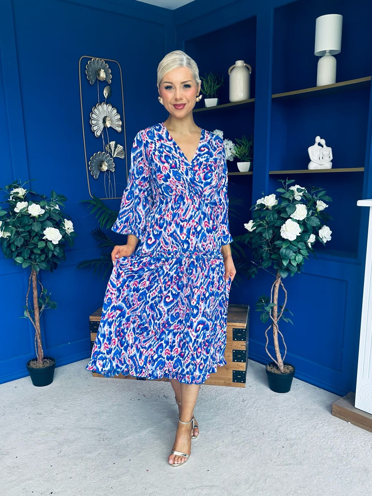 Lorisa Midi Dress Geo Blue