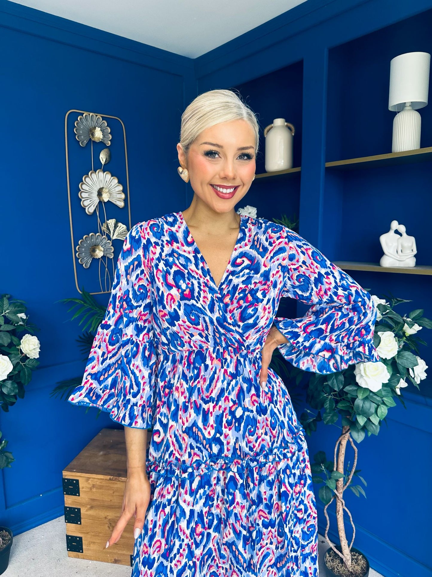 Lorisa Midi Dress Geo Blue