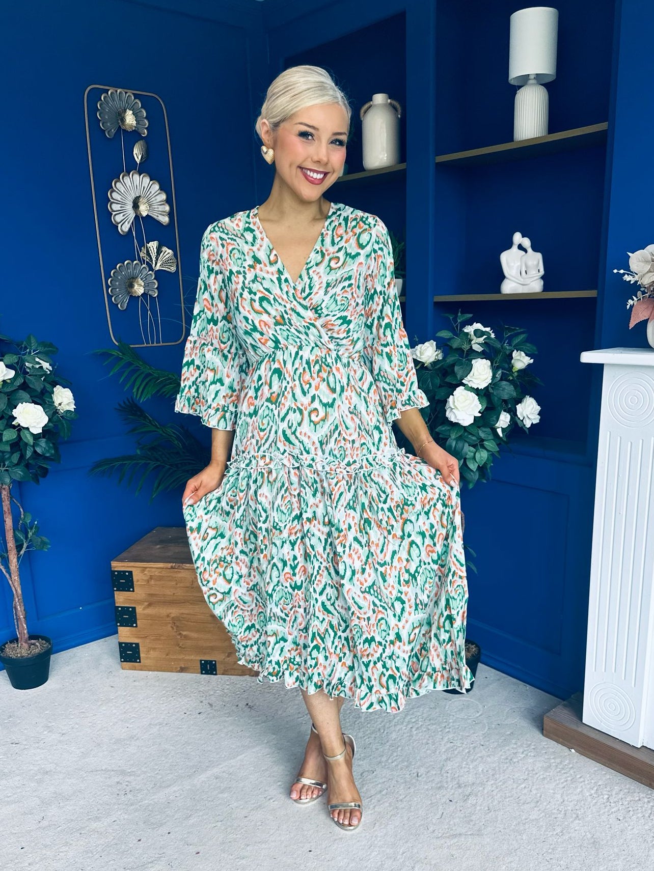 Lorisa Midi Dress Geo Green