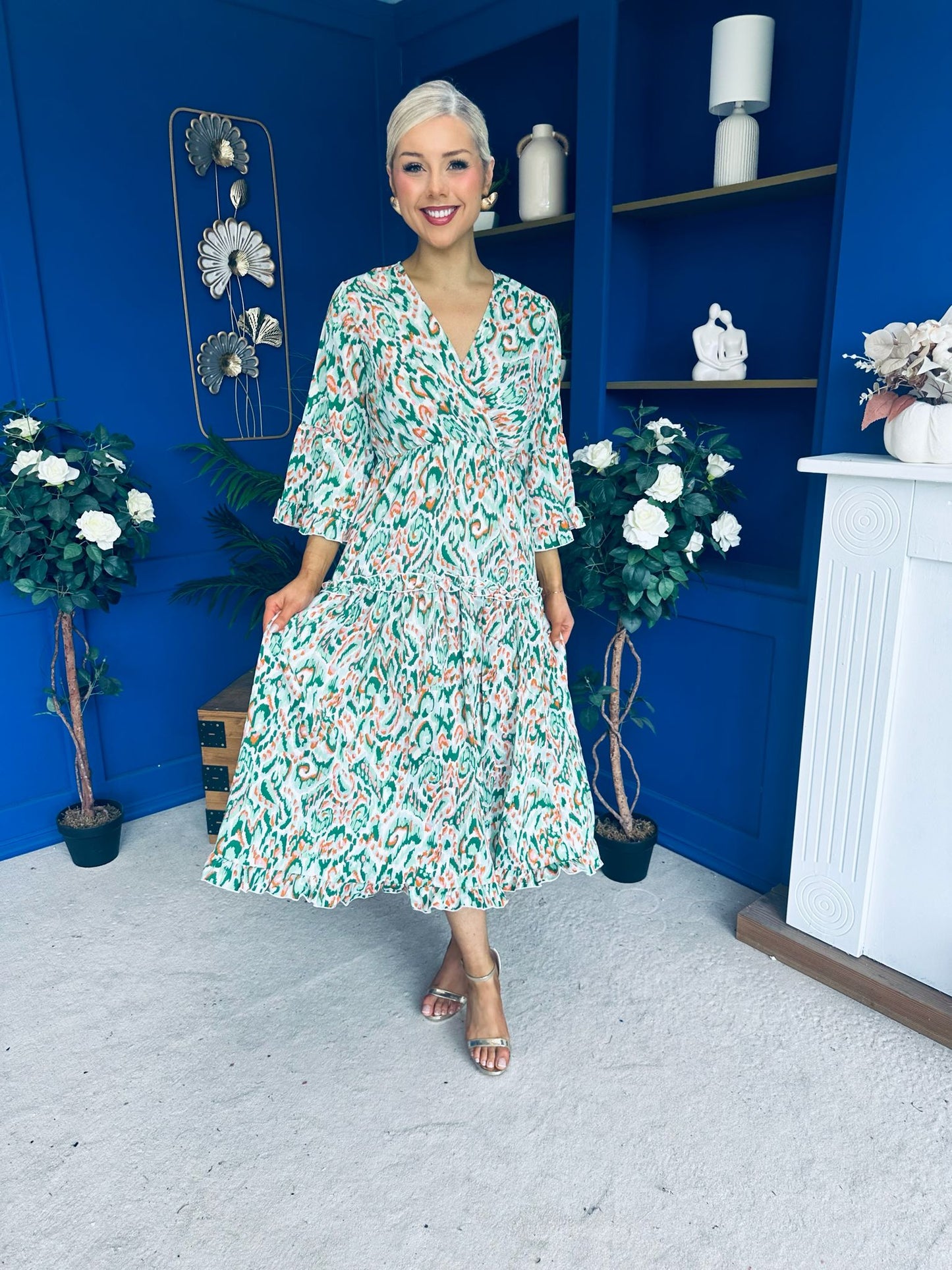 Lorisa Midi Dress Geo Green