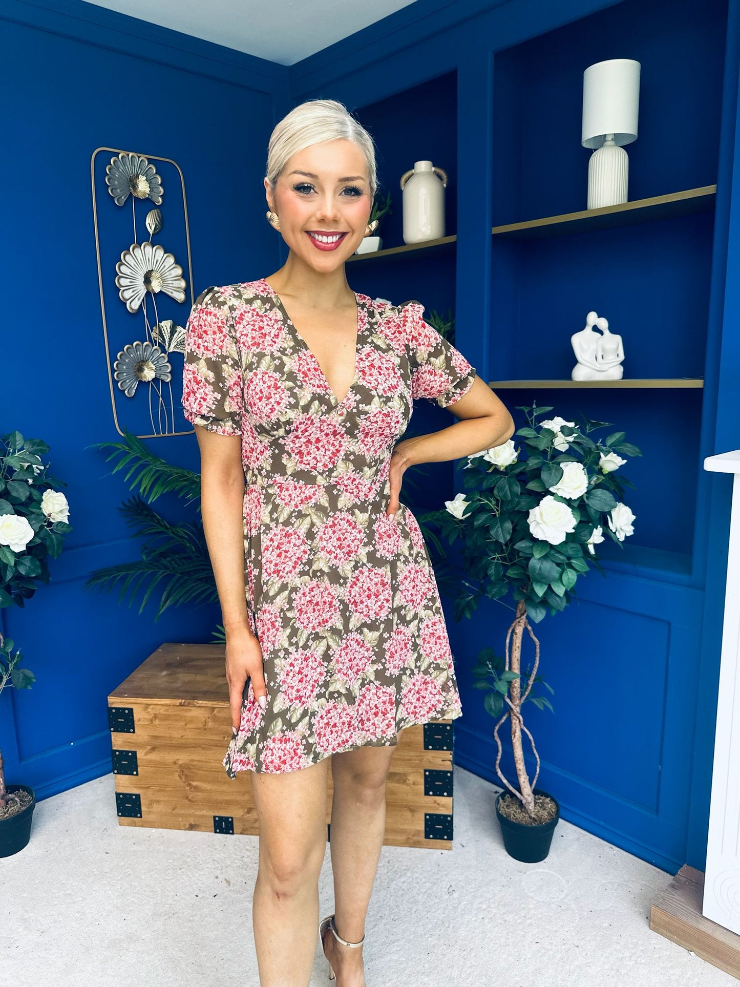 Irina Mini Dress Floral Khaki