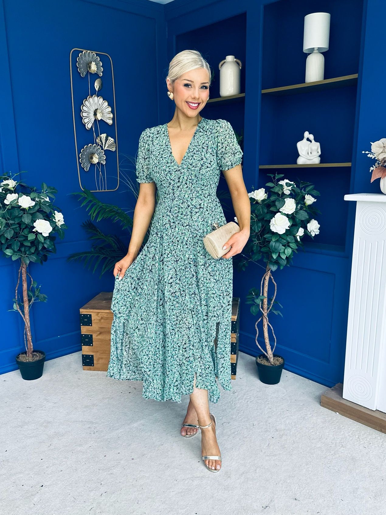 Malori Midi Dress Floral Green