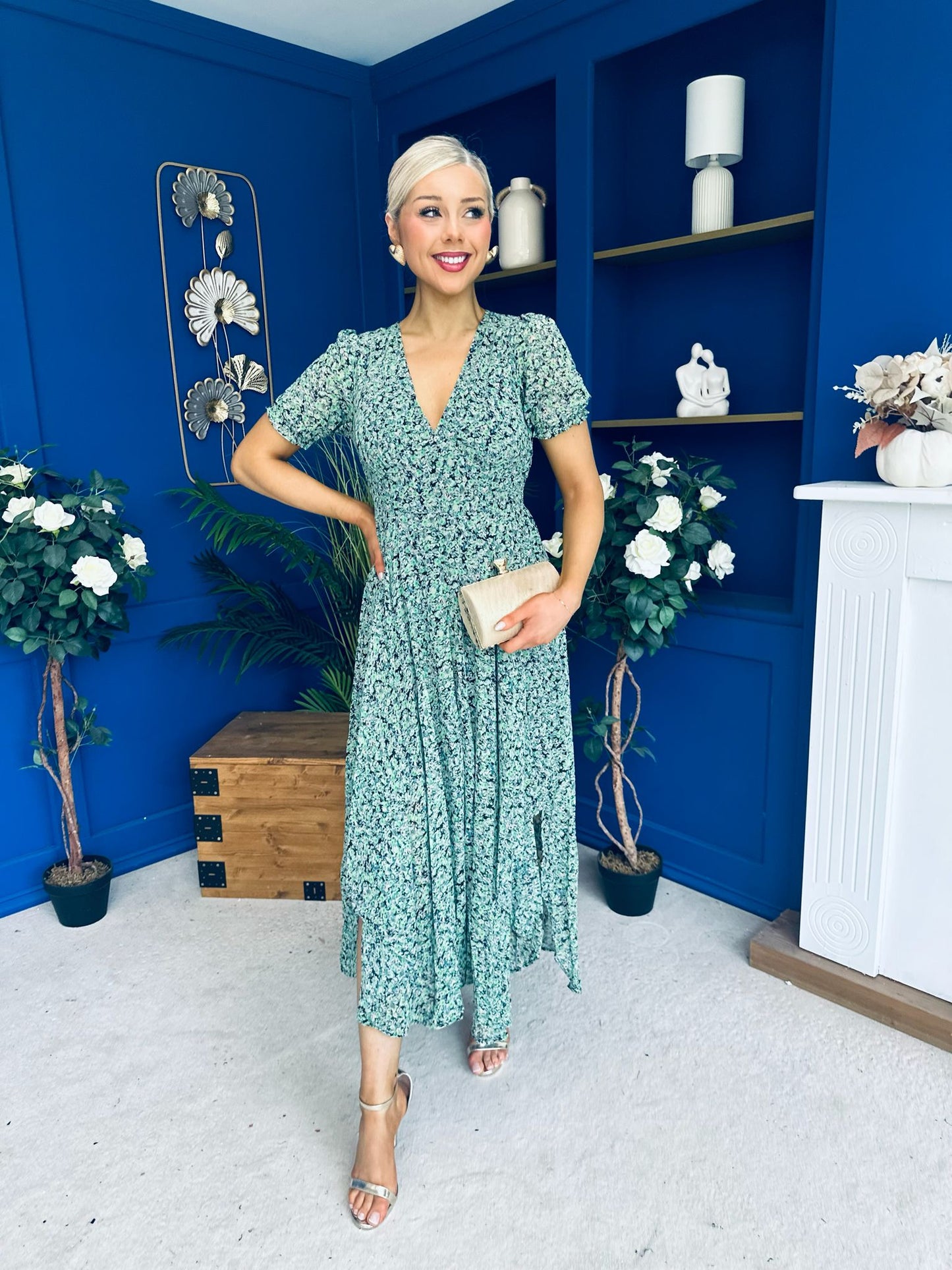 Malori Midi Dress Floral Green