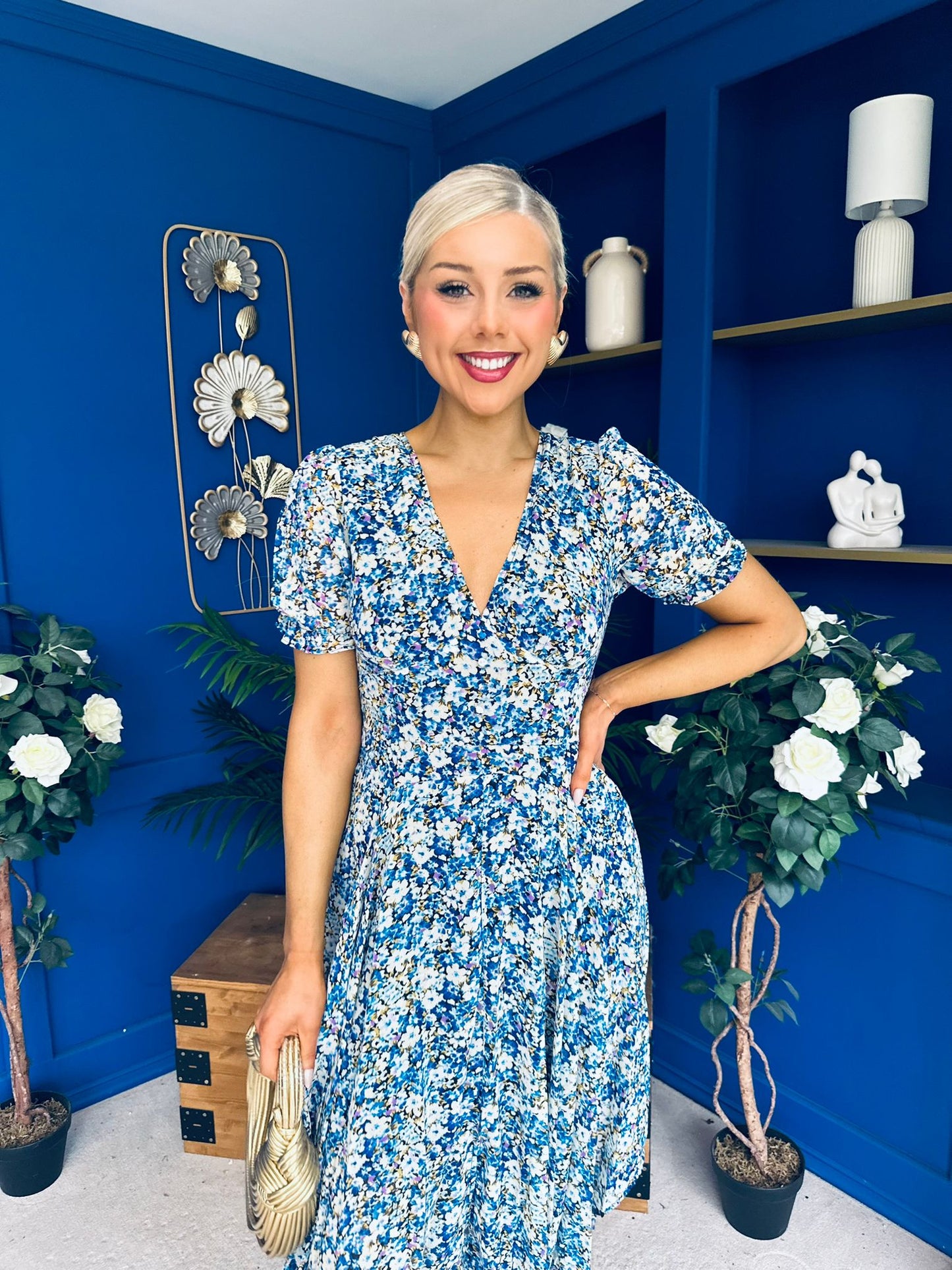 Malori Midi Dress Floral Blue