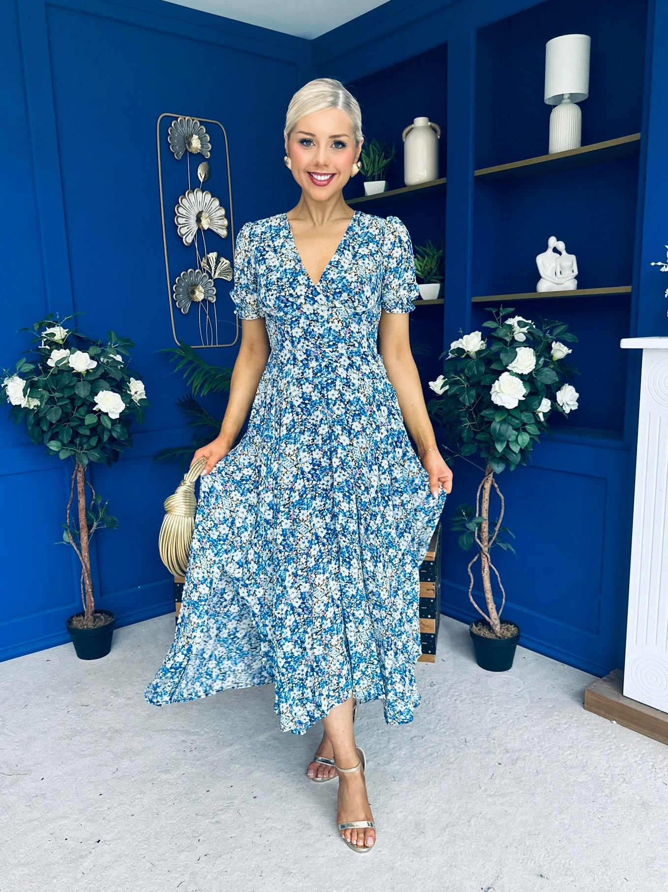 Malori Midi Dress Floral Blue