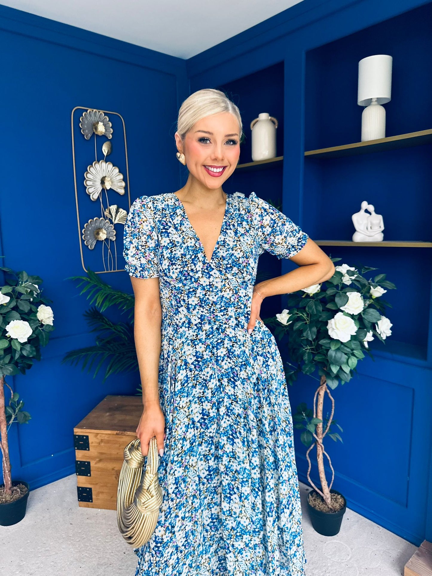 Malori Midi Dress Floral Blue