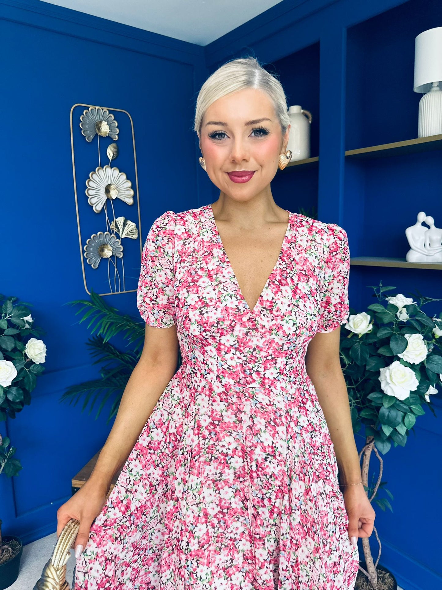 Malori Midi Dress Floral Pink