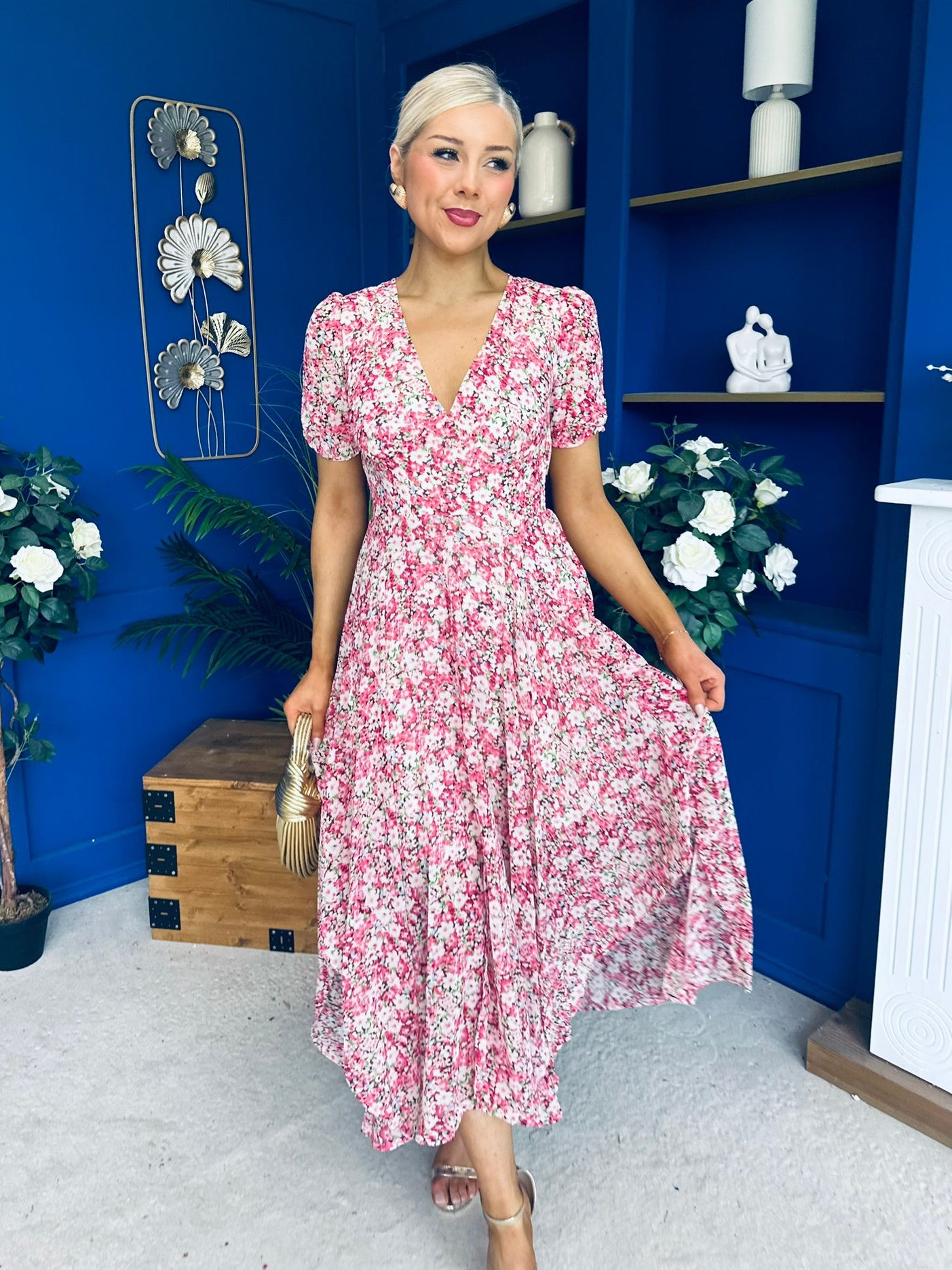 Malori Midi Dress Floral Pink