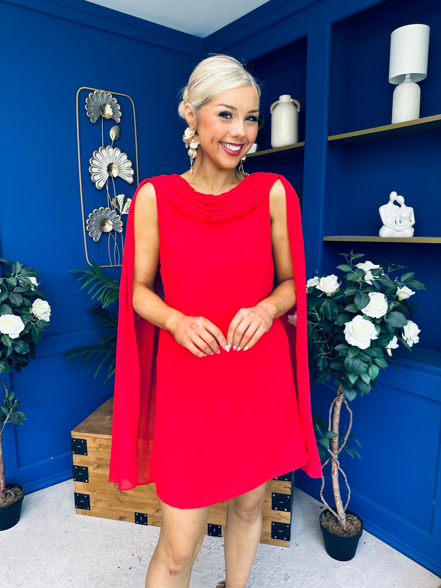 Amy Drape Detail Shift Dress Red