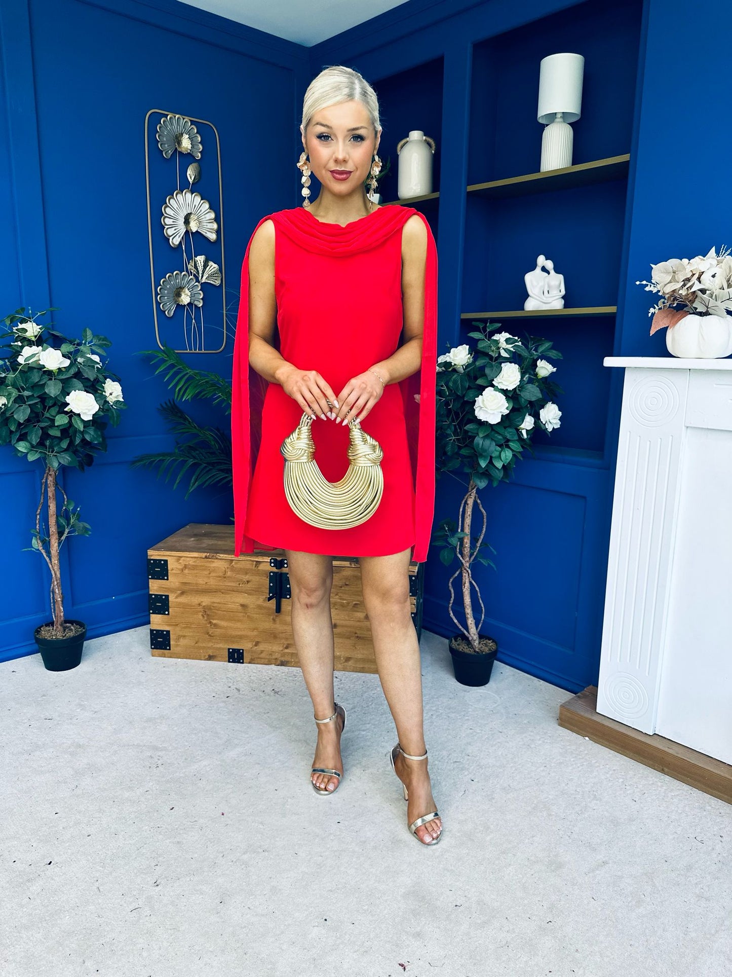 Amy Drape Detail Shift Dress Red