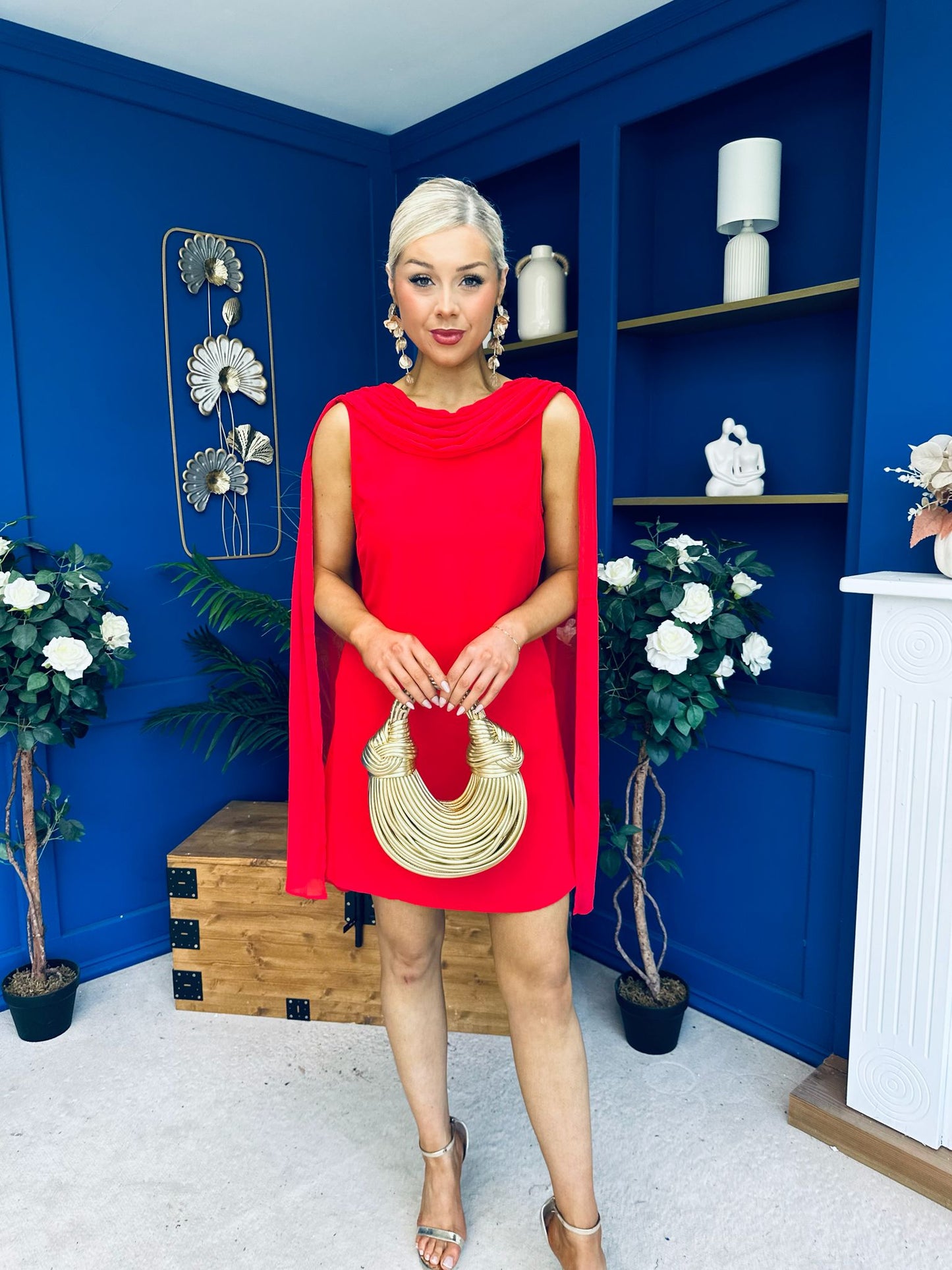 Amy Drape Detail Shift Dress Red
