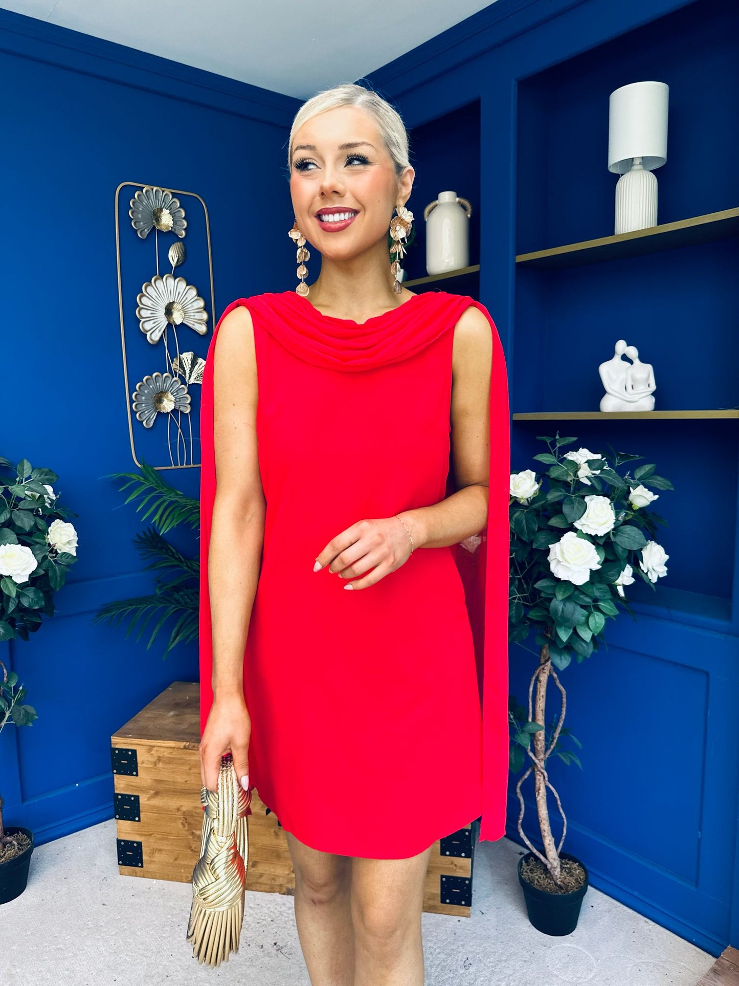 Amy Drape Detail Shift Dress Red