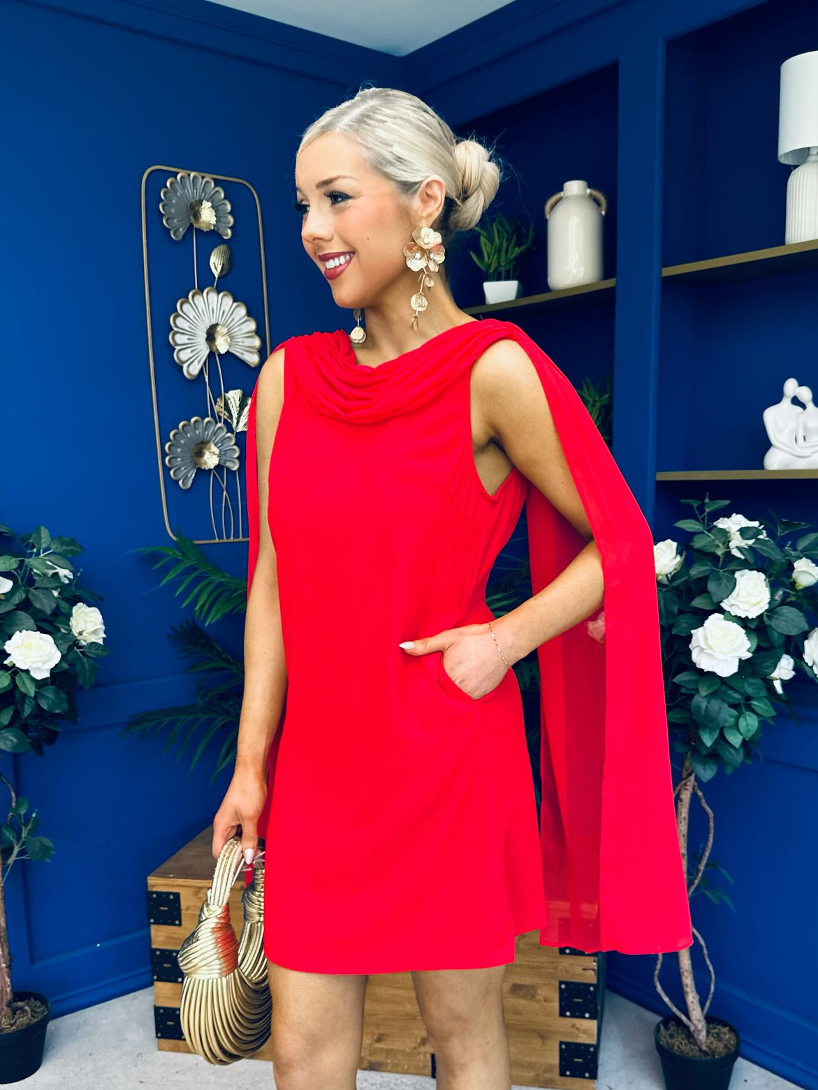 Amy Drape Detail Shift Dress Red