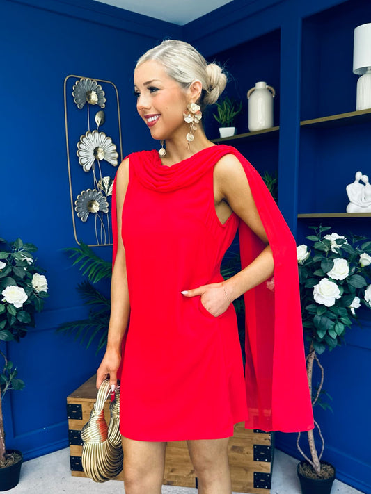 Amy Drape Detail Shift Dress Red