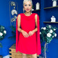Amy Drape Detail Shift Dress Red