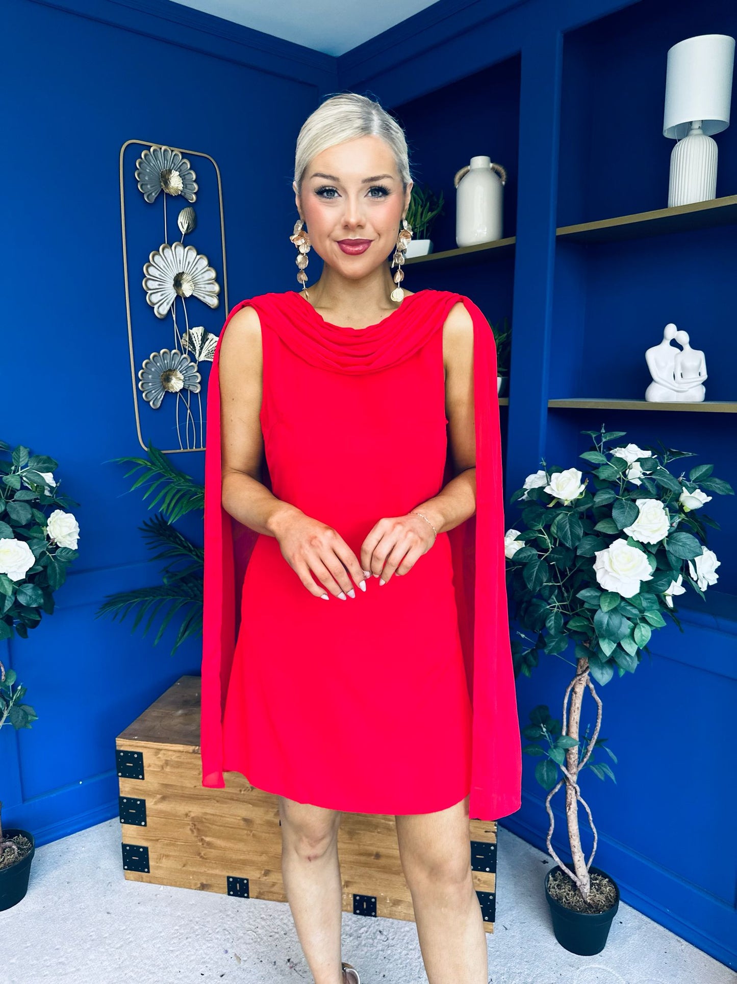 Amy Drape Detail Shift Dress Red