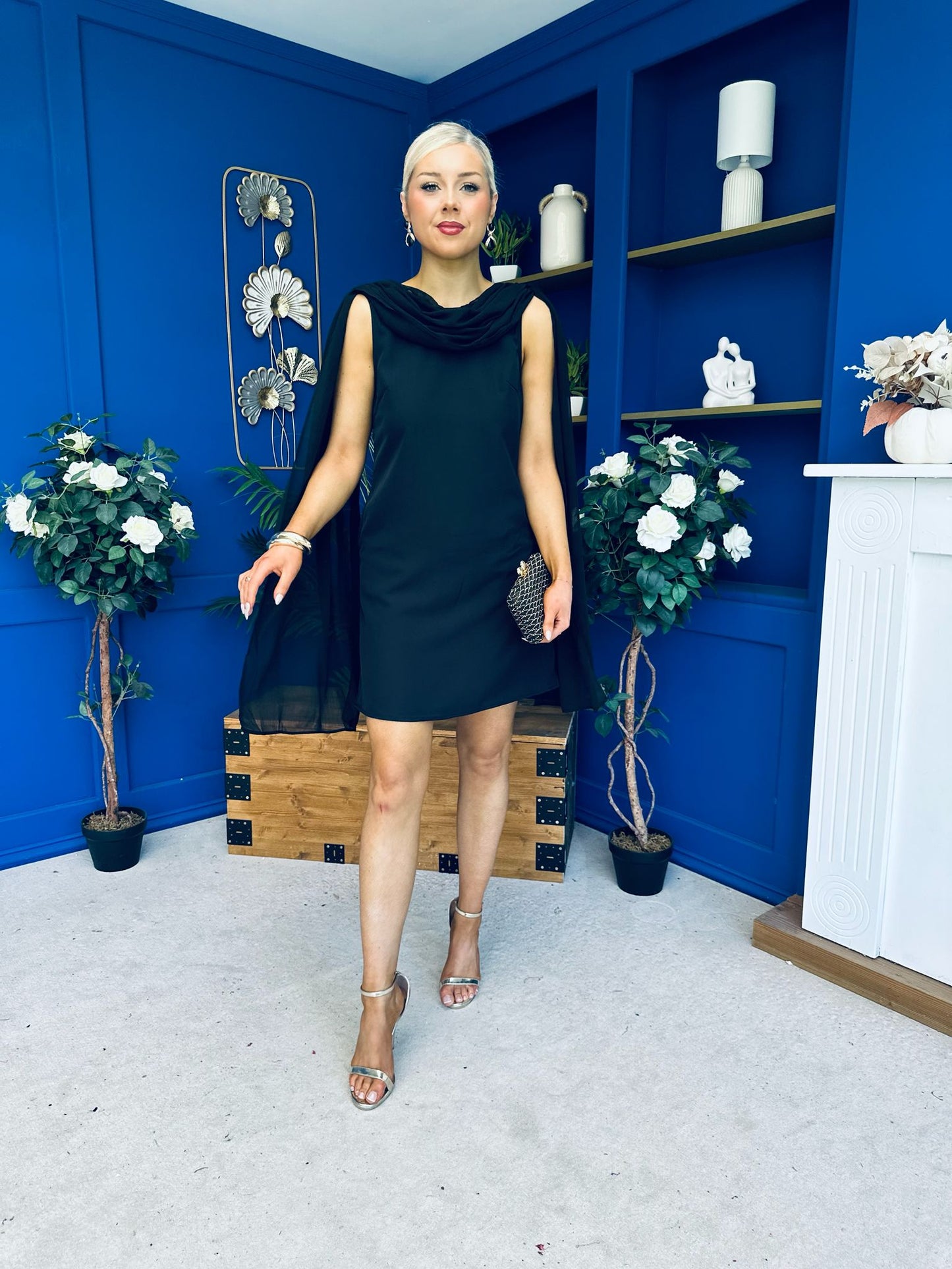 Amy Drape Detail Shift Dress Black