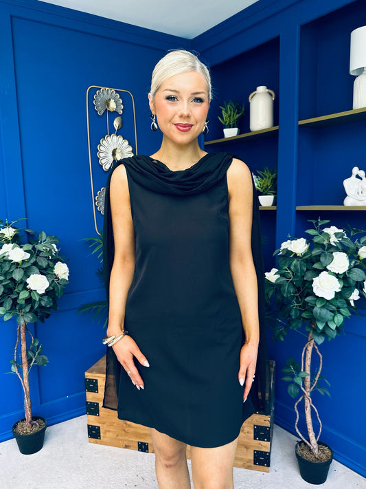 Amy Drape Detail Shift Dress Black