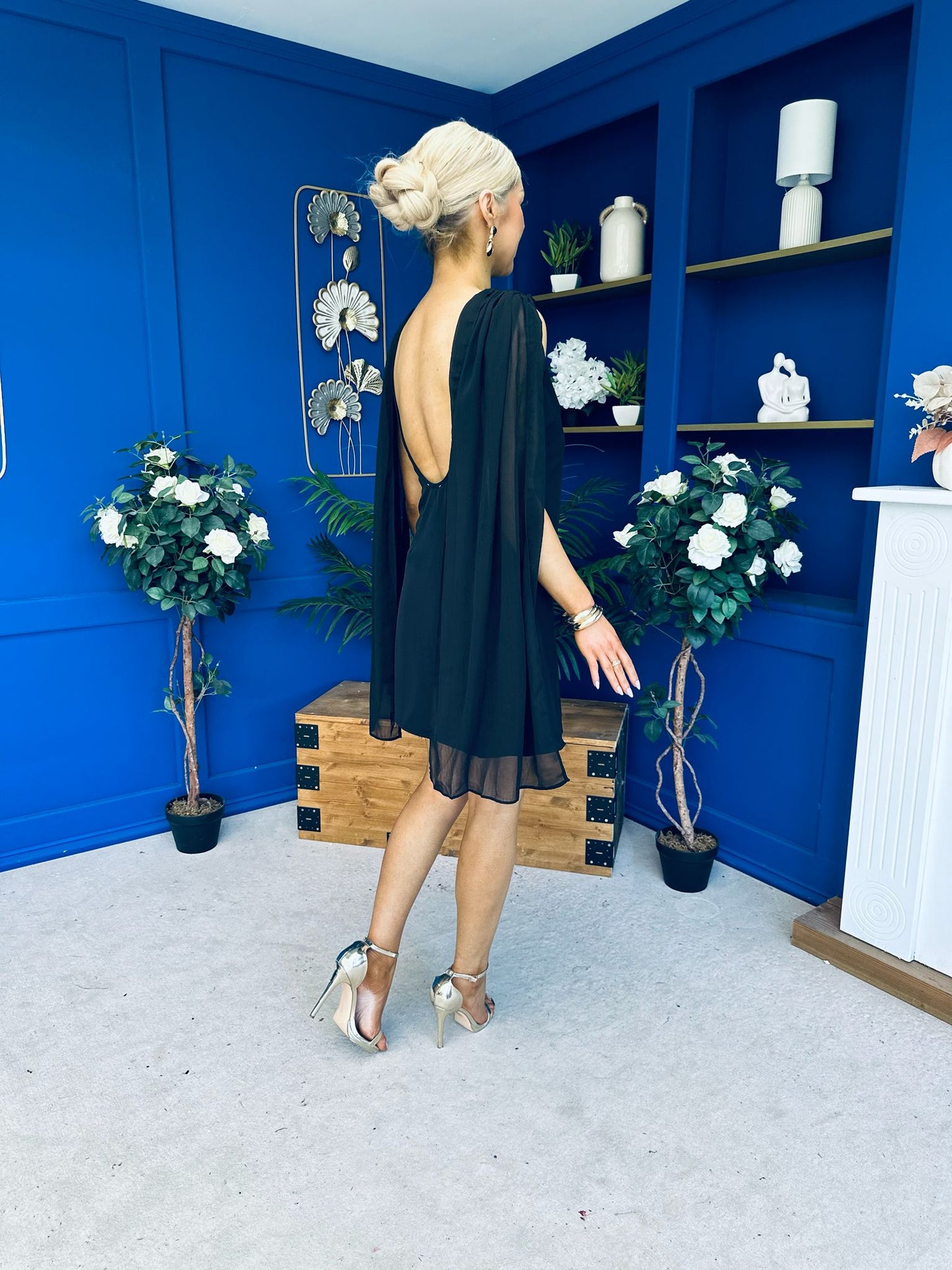 Amy Drape Detail Shift Dress Black