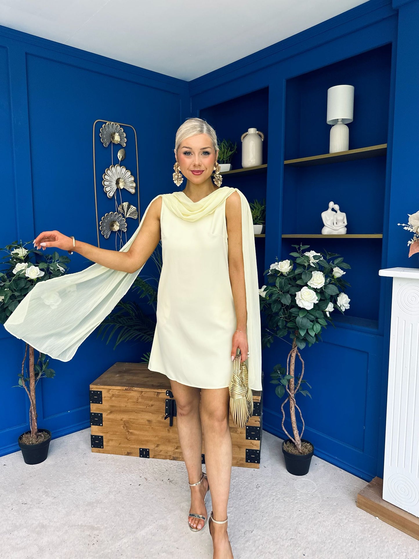 Amy Drape Detail Shift Dress Yellow