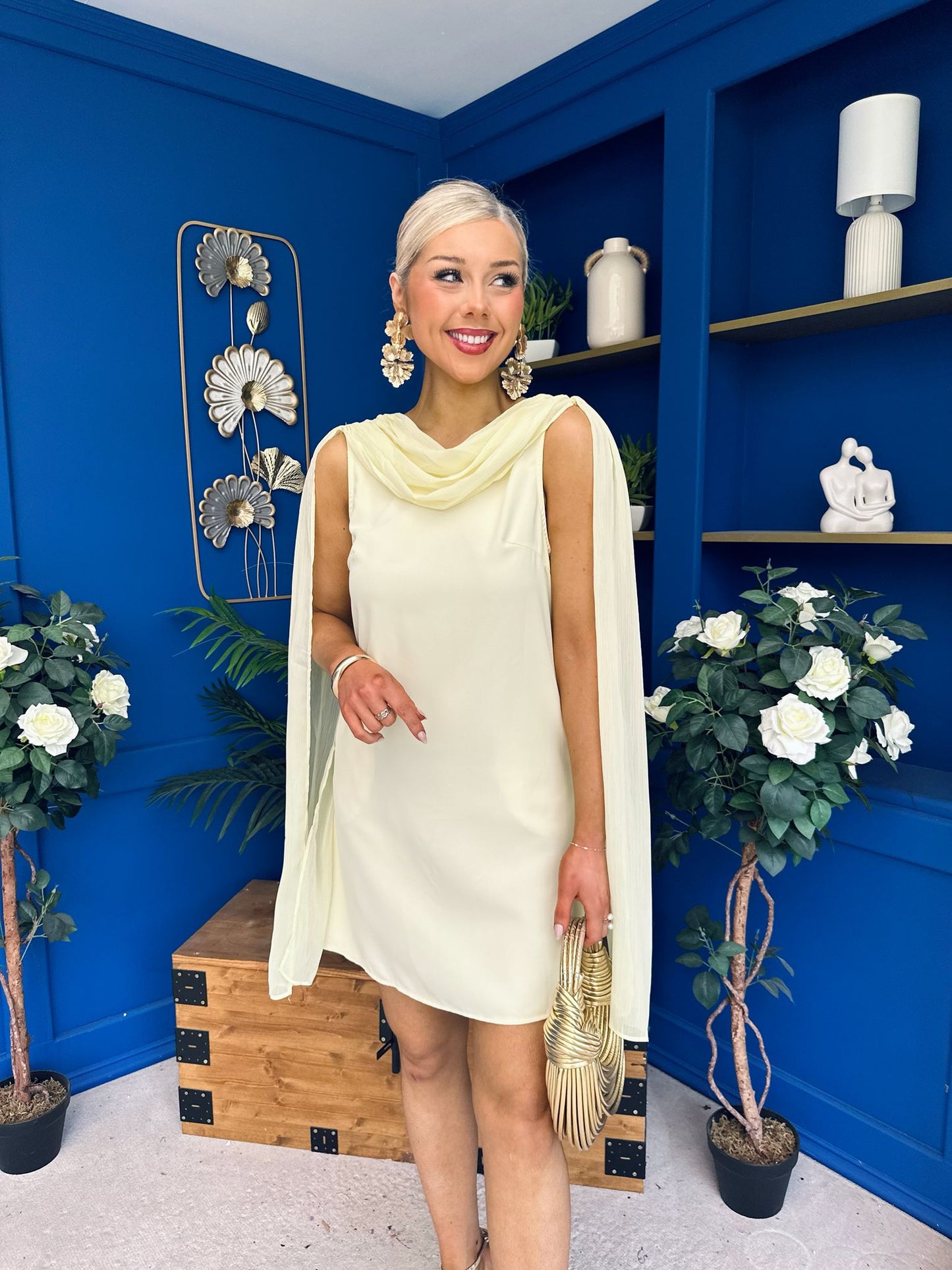 Amy Drape Detail Shift Dress Yellow