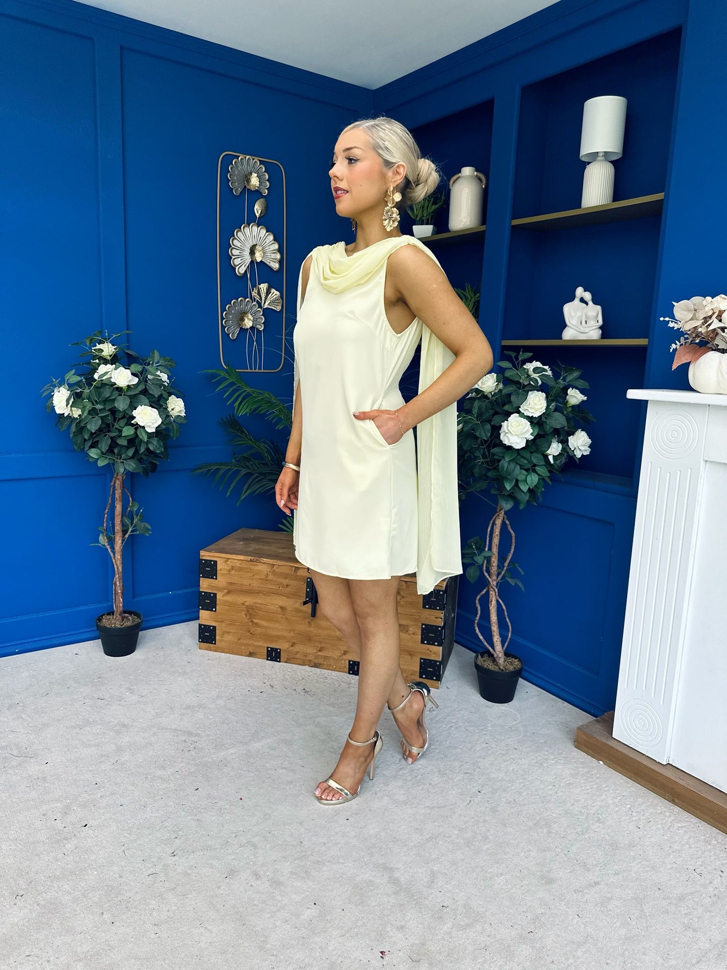 Amy Drape Detail Shift Dress Yellow