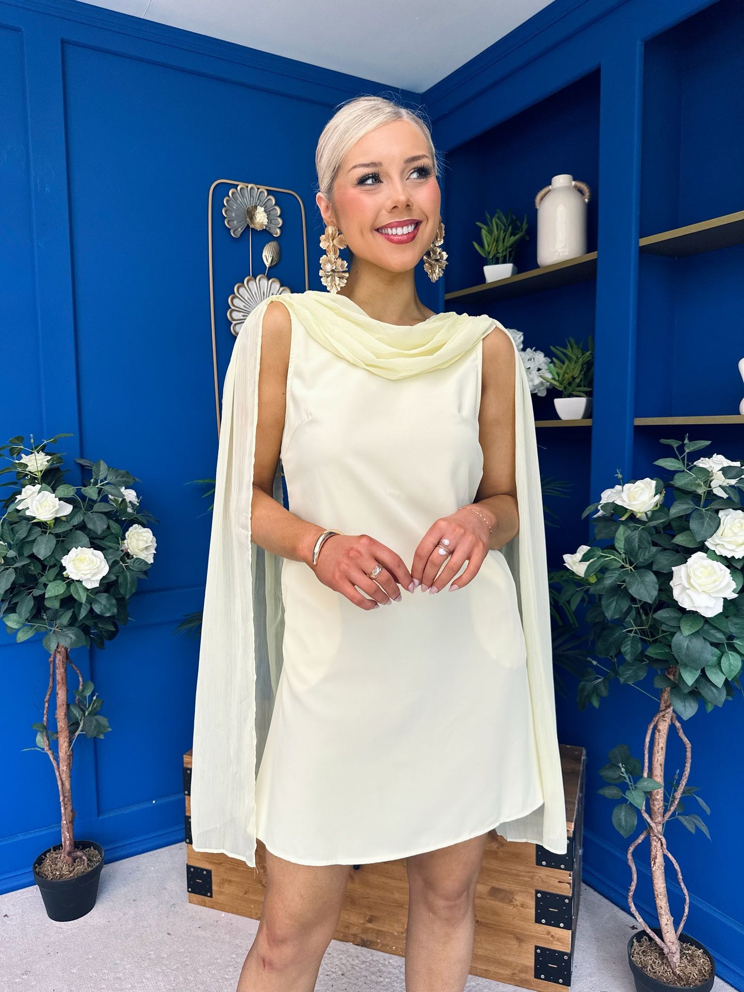 Amy Drape Detail Shift Dress Yellow