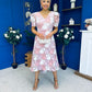 Myrtle V Neck A Line Floral Lace Midi Dress Blush
