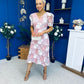 Myrtle V Neck A Line Floral Lace Midi Dress Blush
