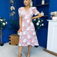 Myrtle V Neck A Line Floral Lace Midi Dress Blush