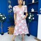 Myrtle V Neck A Line Floral Lace Midi Dress Blush