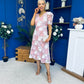 Myrtle V Neck A Line Floral Lace Midi Dress Blush
