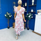 Myrtle V Neck A Line Floral Lace Midi Dress Blush