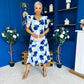 Myrtle V Neck A Line Floral Lace Midi Dress Blue