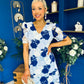 Myrtle V Neck A Line Floral Lace Midi Dress Blue