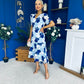 Myrtle V Neck A Line Floral Lace Midi Dress Blue