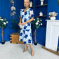 Myrtle V Neck A Line Floral Lace Midi Dress Blue